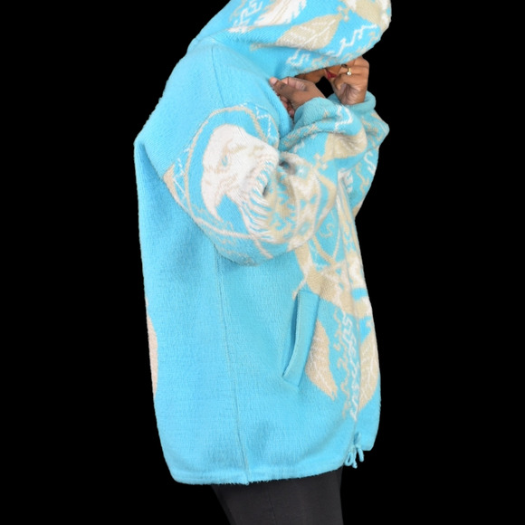 Vintage Artesanias Tuntaquimba Wool Jacket Blue Blanket Southwestern Eagle Large - Picture 14 of 15